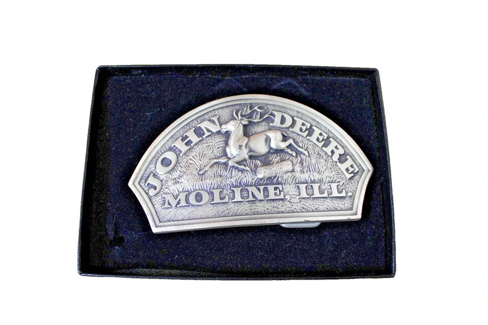 Vintage Pewter John Deere Belt Buckle Moline, Illinois Historical Trademark 1876